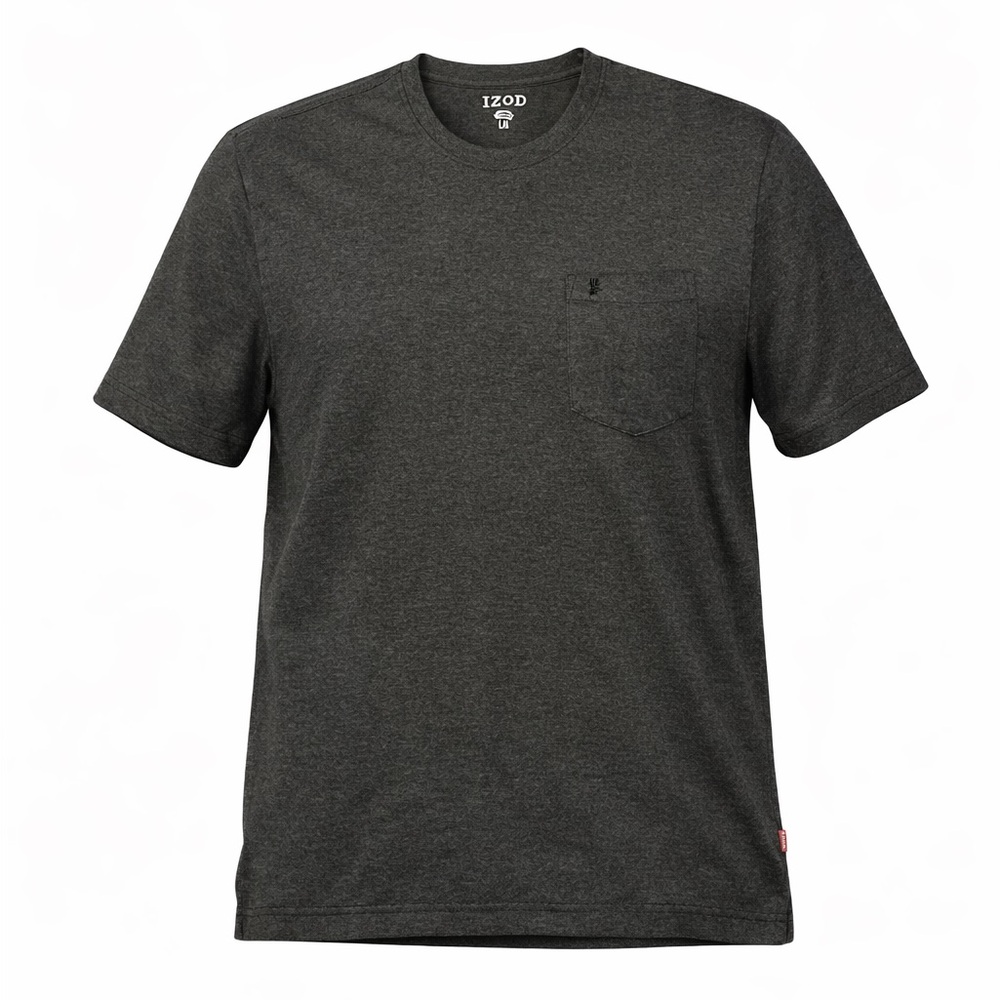 IZOD MENS SALTWATER SOFT WASH POCKET CREW T-SHIRT - CHARCOAL GRAY/BLACK SZ L​​​​